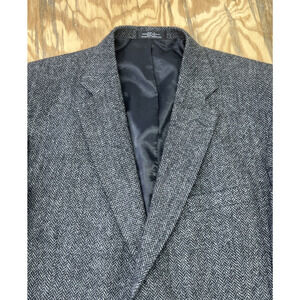Vintage Barrington Herringbone Tweed Wool Sport Coat Jacket 44L Two Button Gray